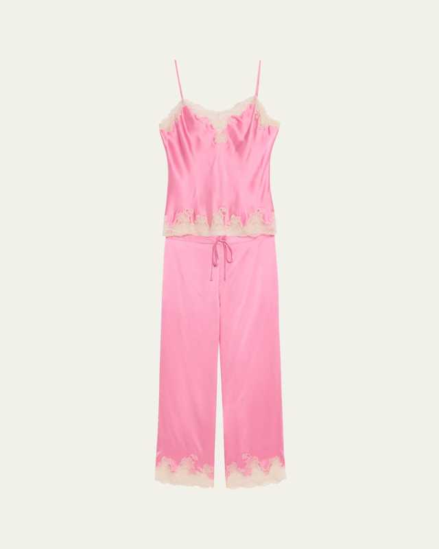 Lolita Lace-Trim Silk Charmeuse Crop Pajama Set